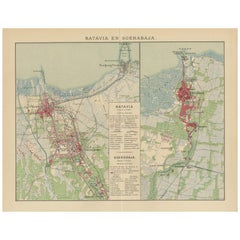 Vintage Map of Batavia and Surabaya by Winkler Prins, 1905