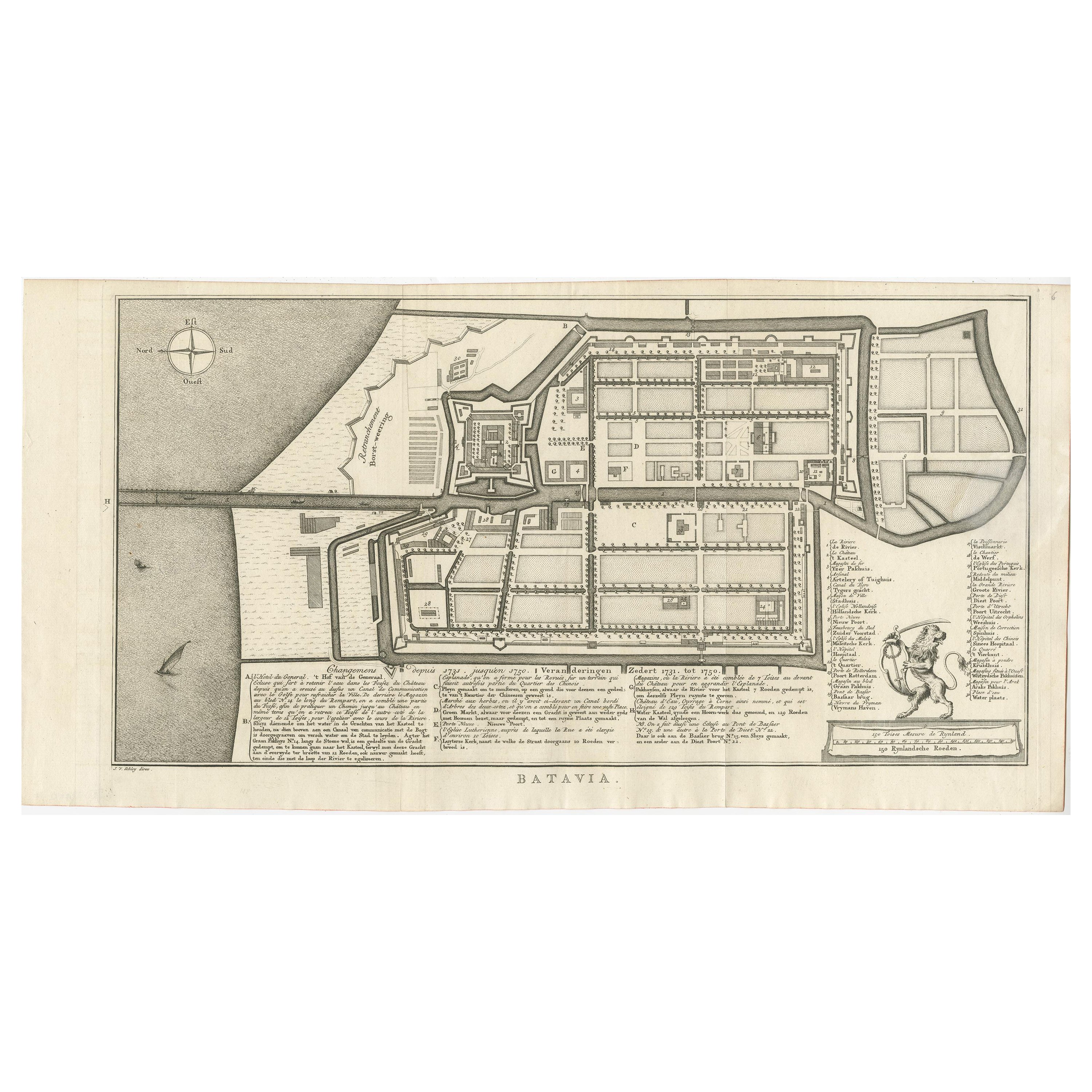 Carte ancienne de Batavia par Van Schley, vers 1750