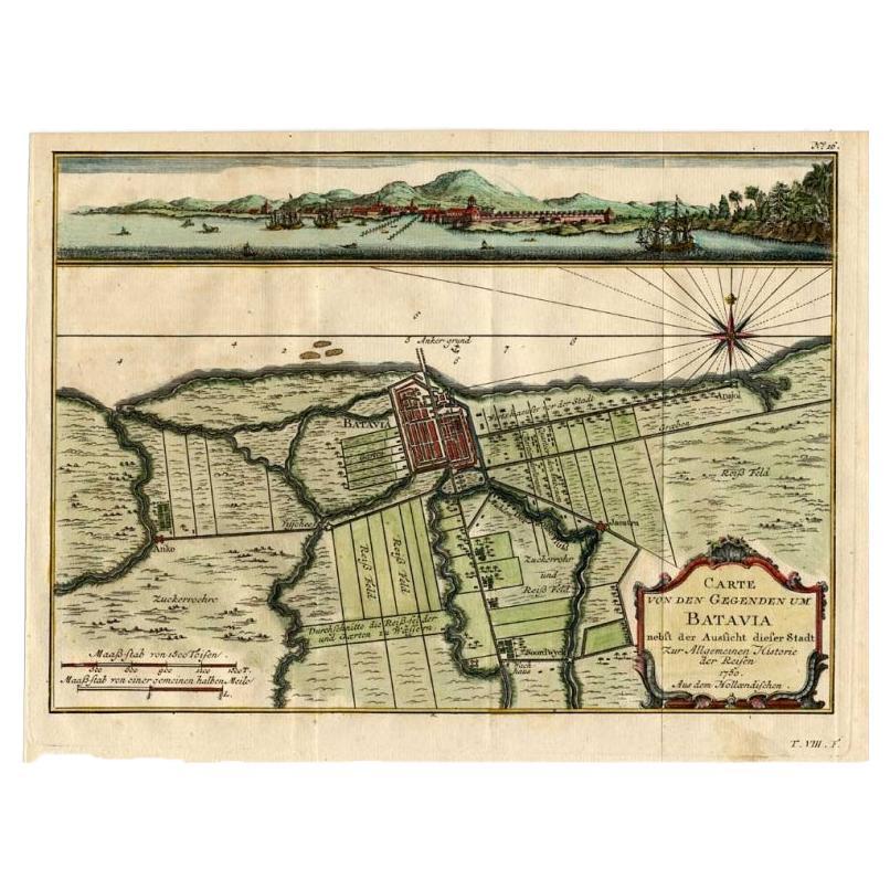 Antique Map of Batavia, Capital of The Dutch East Indies at the Time, 1751 For Sale
