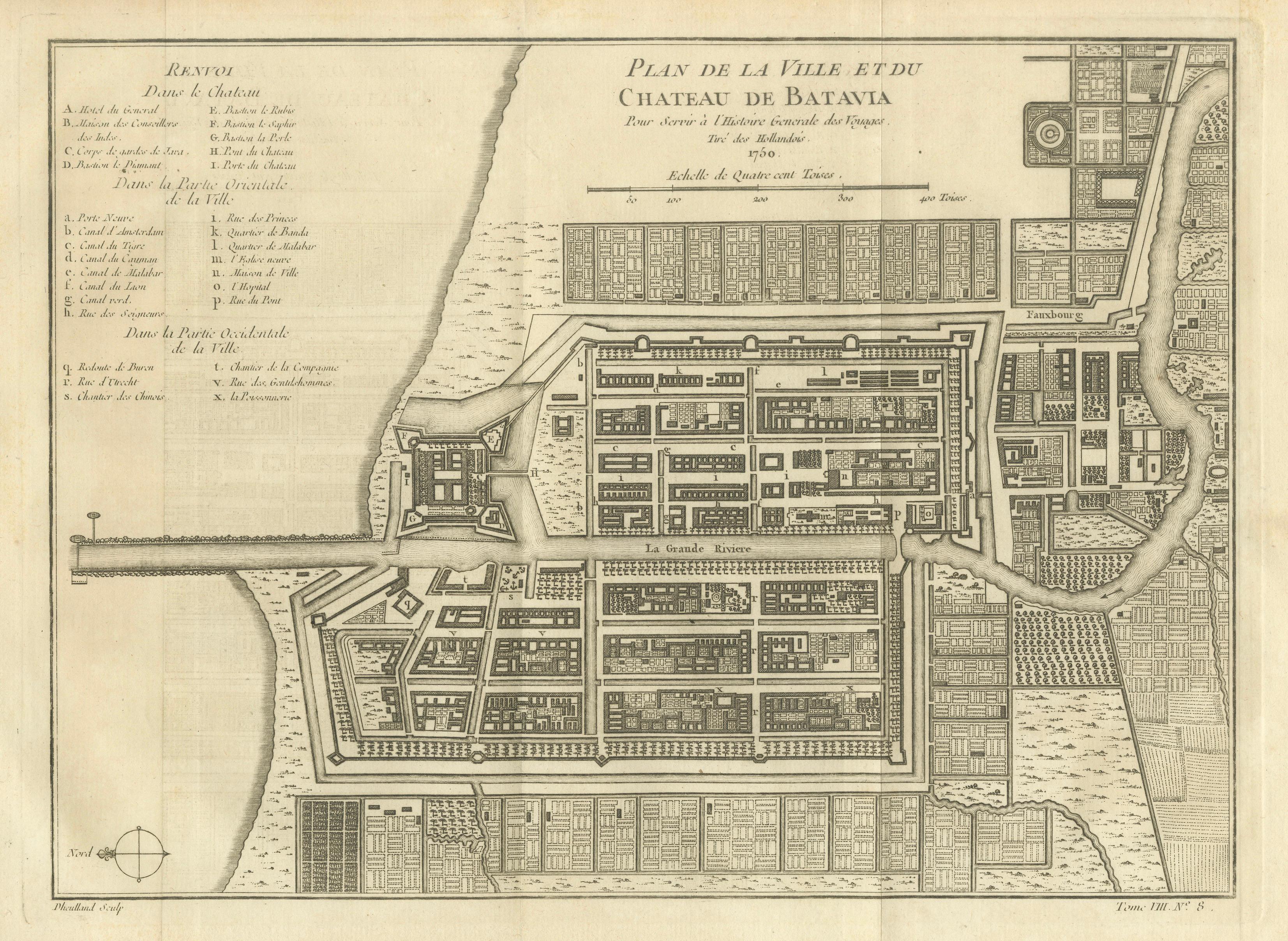 Antique Map of Batavia Jakarta Indonesia, Dutch East Indies, c.1750