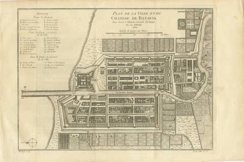 Antique Map of Batavia Jakarta Indonesia, Dutch East Indies, c.1750