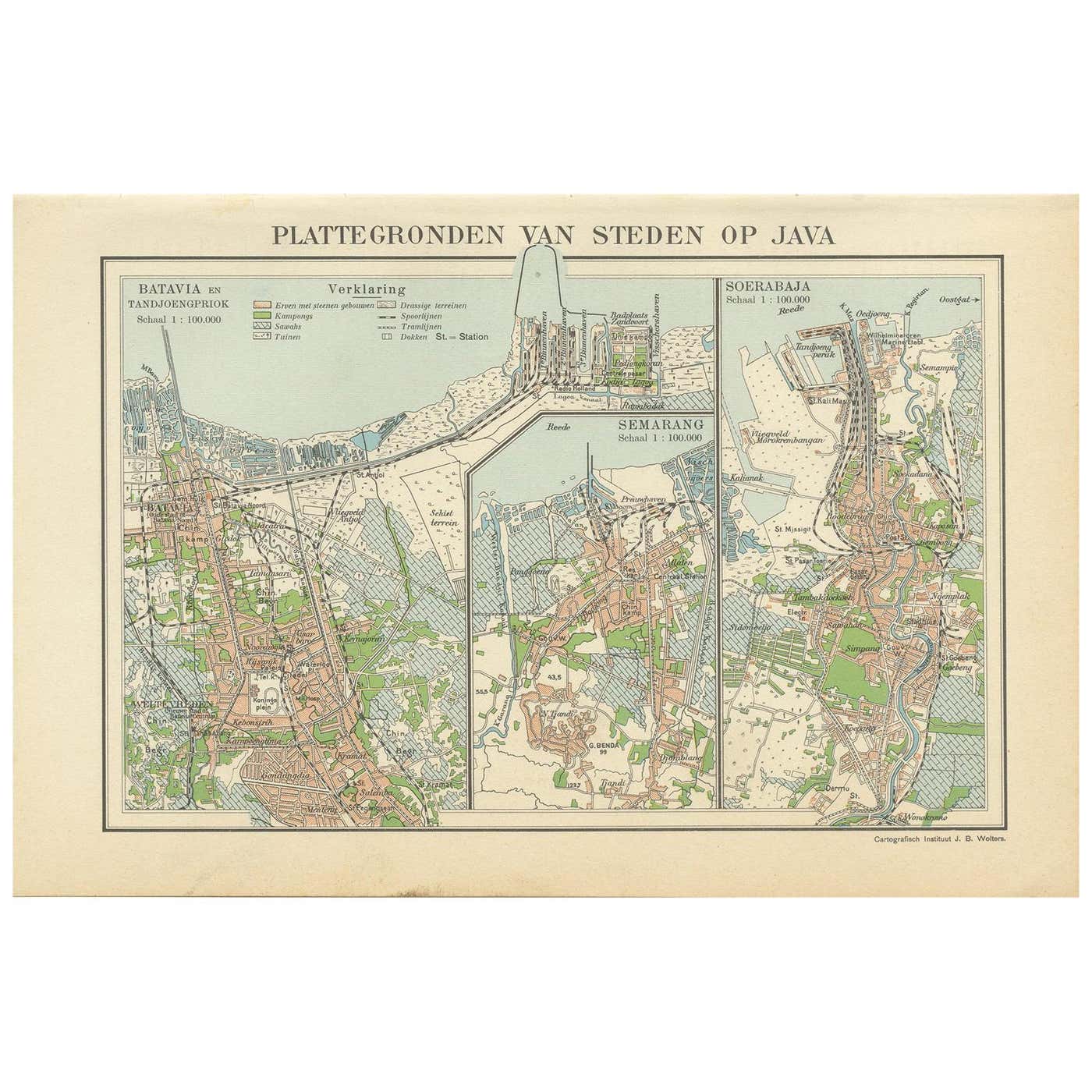 Antique Map of Batavia, Semarang and Surabaya by Wolters 'circa 1910 ...