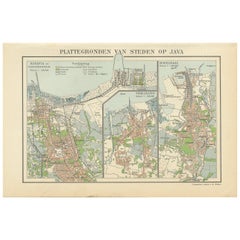 Antike Karte von Batavia, Semarang und Surabaya von Wolters 'circa 1910'.