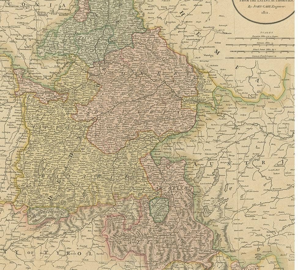 Antique Map of Bavaria and Salzburg by Cary, 1811
