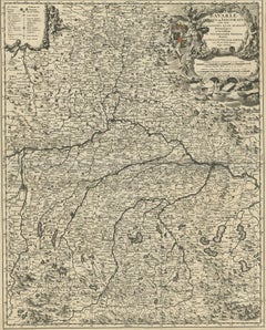 Antique Map of Bavaria with many details, Germany