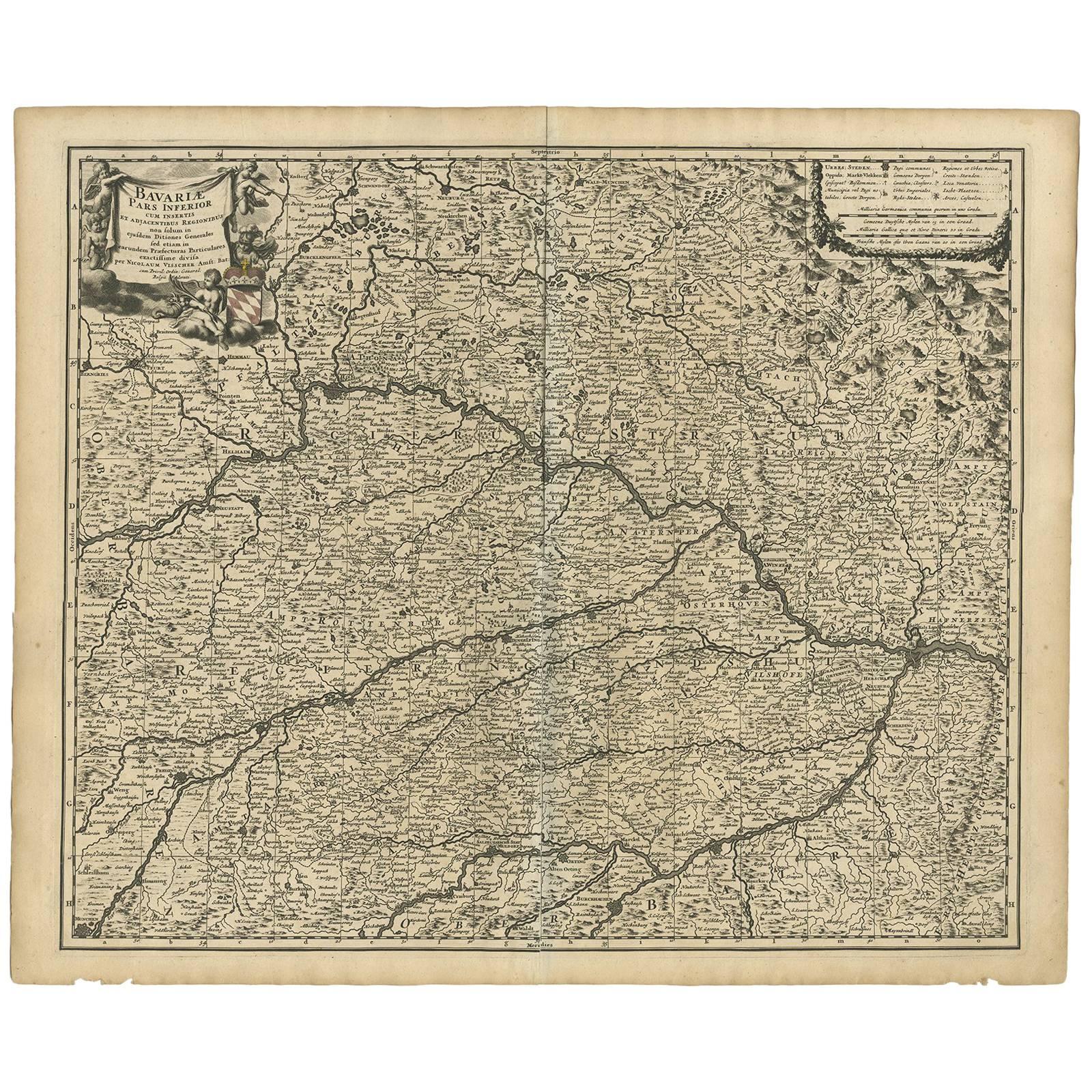 Carte ancienne de la Bavière 'Bayern, Germany' par N. Visscher, circa 1700