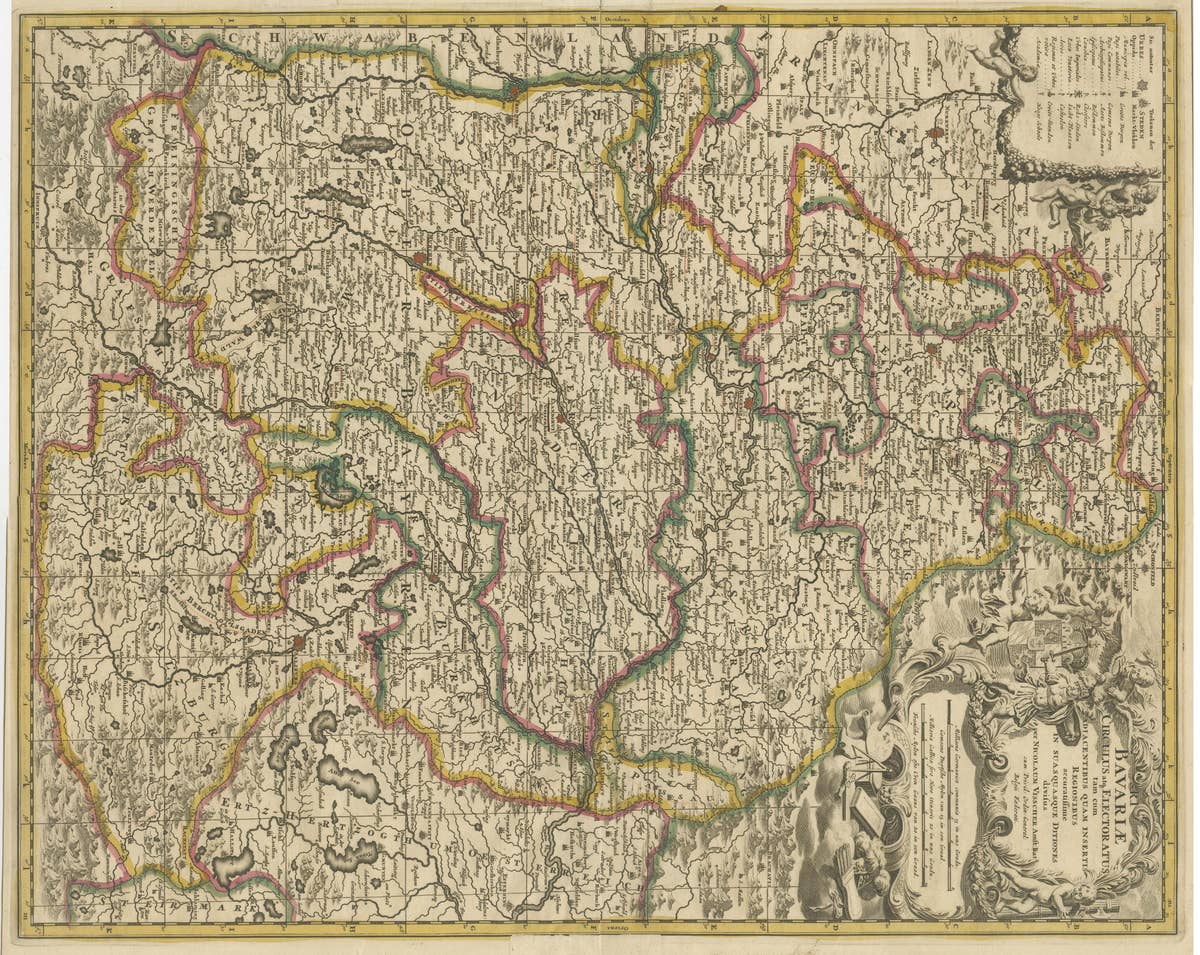 Antique Map of Bavaria, Bayern, with original Hand Coloring