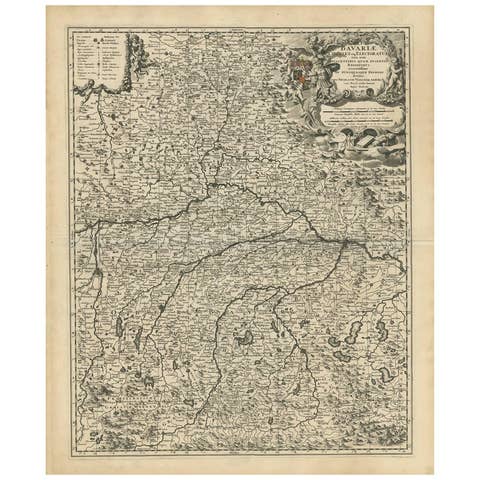 Antique Map of Bavaria with many details, Germany