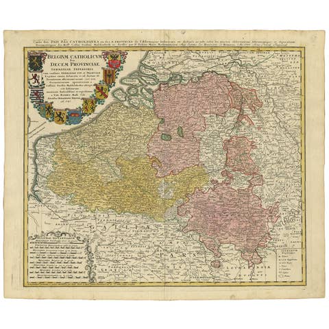 Antique Map of Belgium and Luxembourg by Homann Heirs, 1747