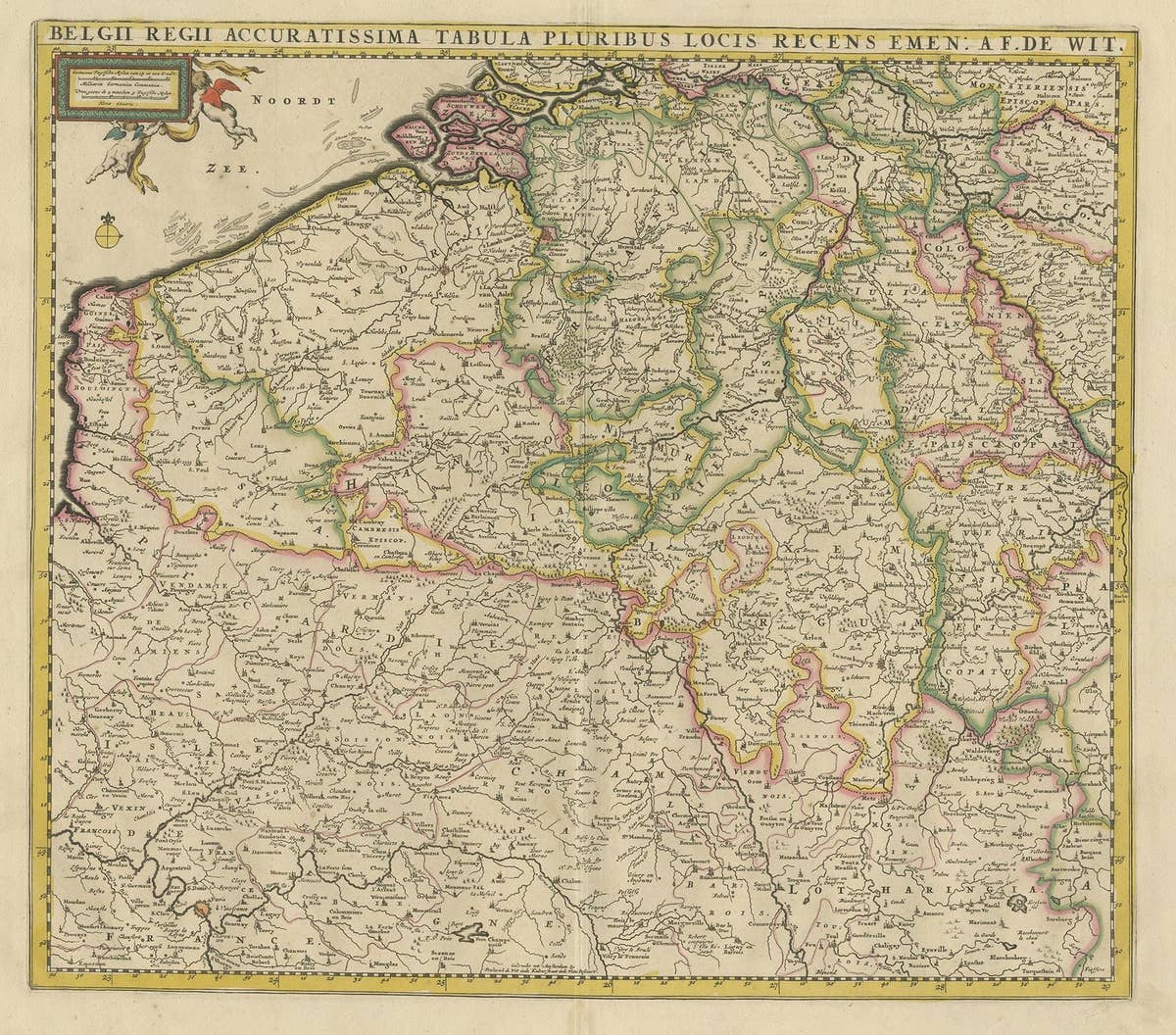 Antique Map of Belgium and Northern France by F. de Wit, circa 1680