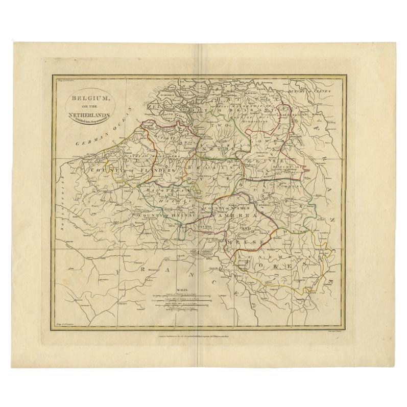 Antique Map of Belgium and Part of the Southern Netherlands, 1810 For Sale