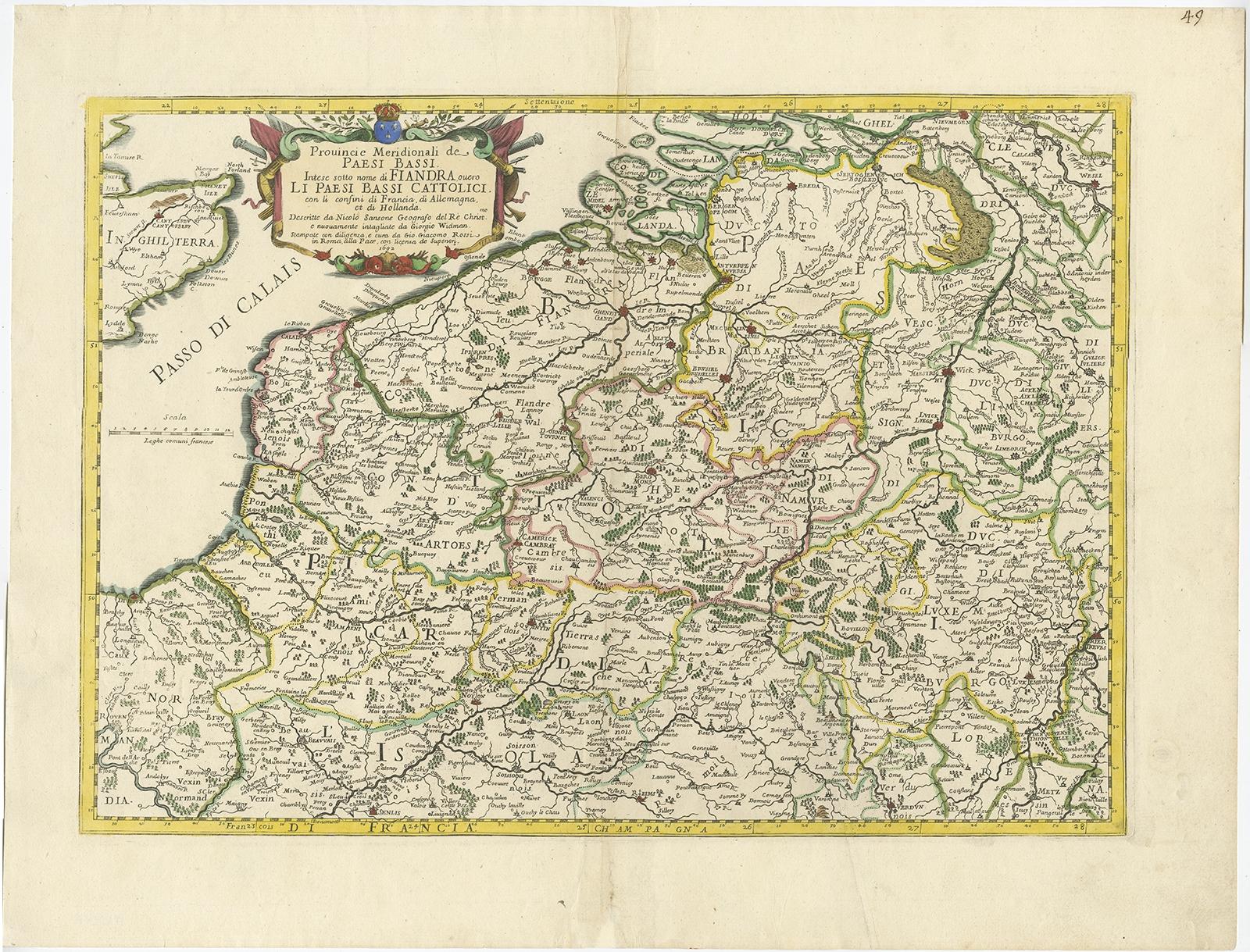18th Century and Earlier Antique Map of Belgium and Surroundings, 1692 For Sale