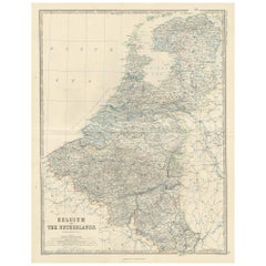 Antike Karte von Belgien und den Niederlanden von A.K. Johnston, 1865
