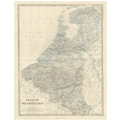 Carte ancienne de Belgique et des Pays-Bas par A.K. Johnston, 1865