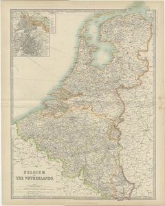 Antique Map of Belgium and the Netherlands by Johnston '1909'