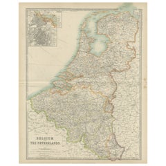 Carte ancienne de Belgique et des Pays-Bas par Johnston '1909'
