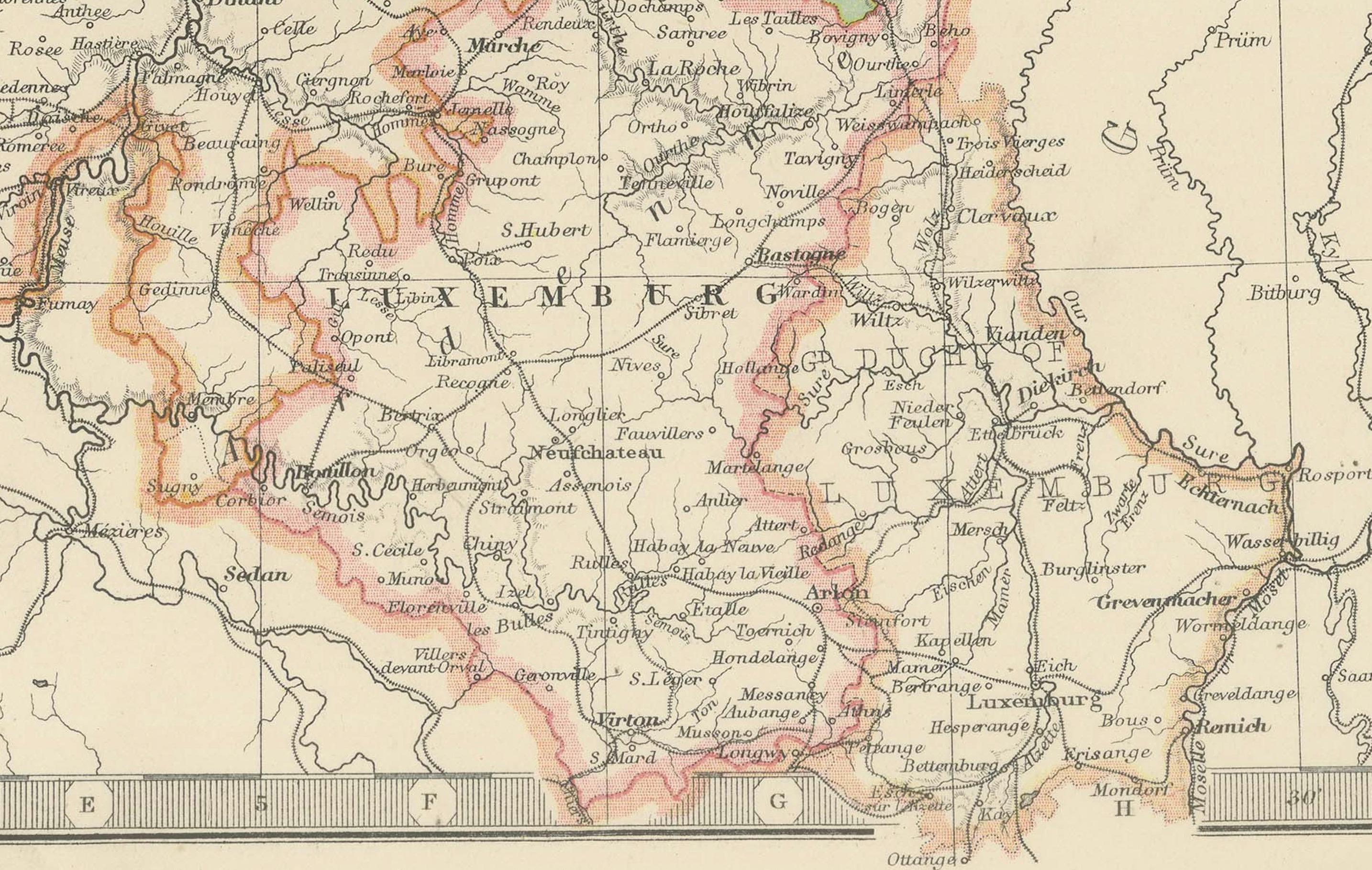 Antike Karte von Belgien und den Niederlanden mit zarter Pastellkolorierung, 1903 (Papier) im Angebot