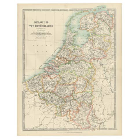 Antique Map of Belgium and The Netherlands with Delicate Pastel Coloration, 1903