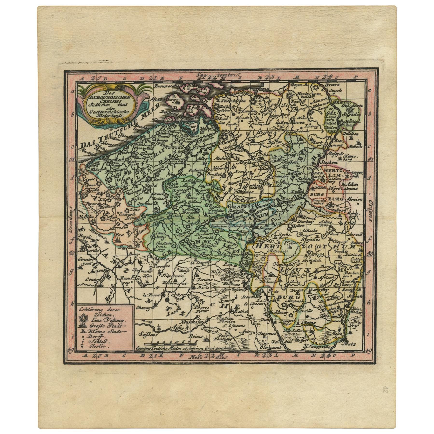 Antique Map of Belgium by J.C. Weigel, 1723 For Sale