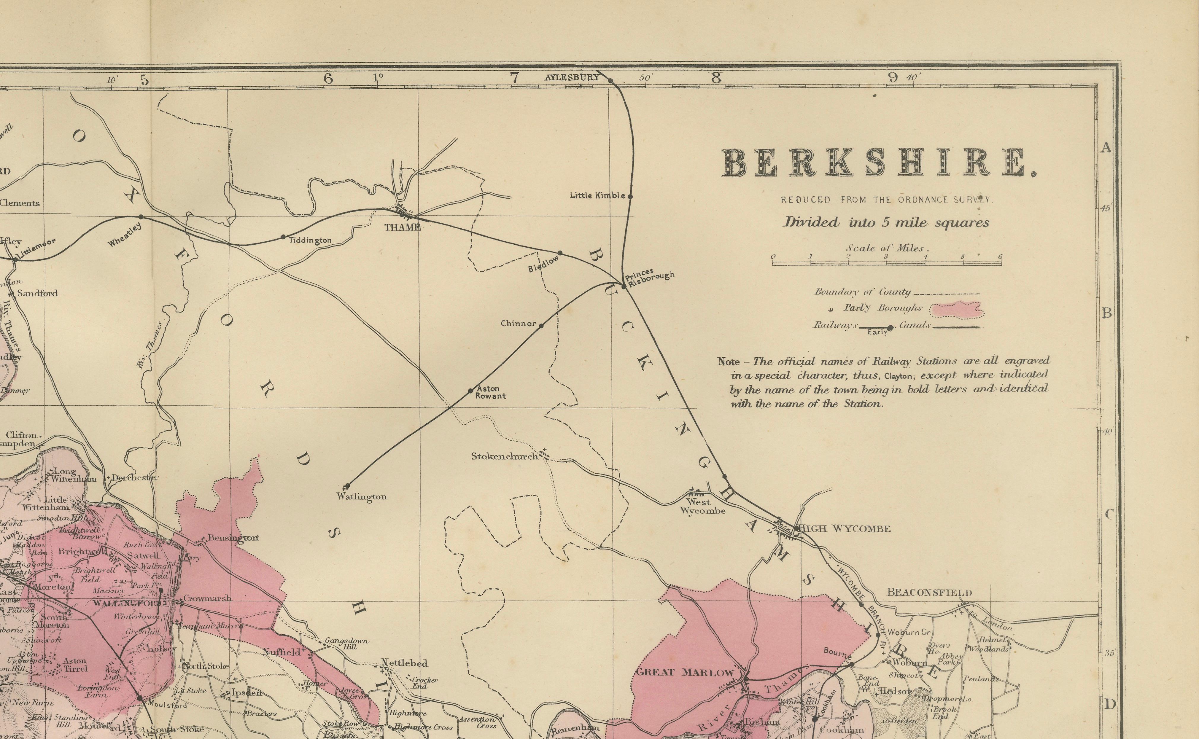 Antique Map of Berkshire, 1885 – Victorian Railways, Towns & County Detail