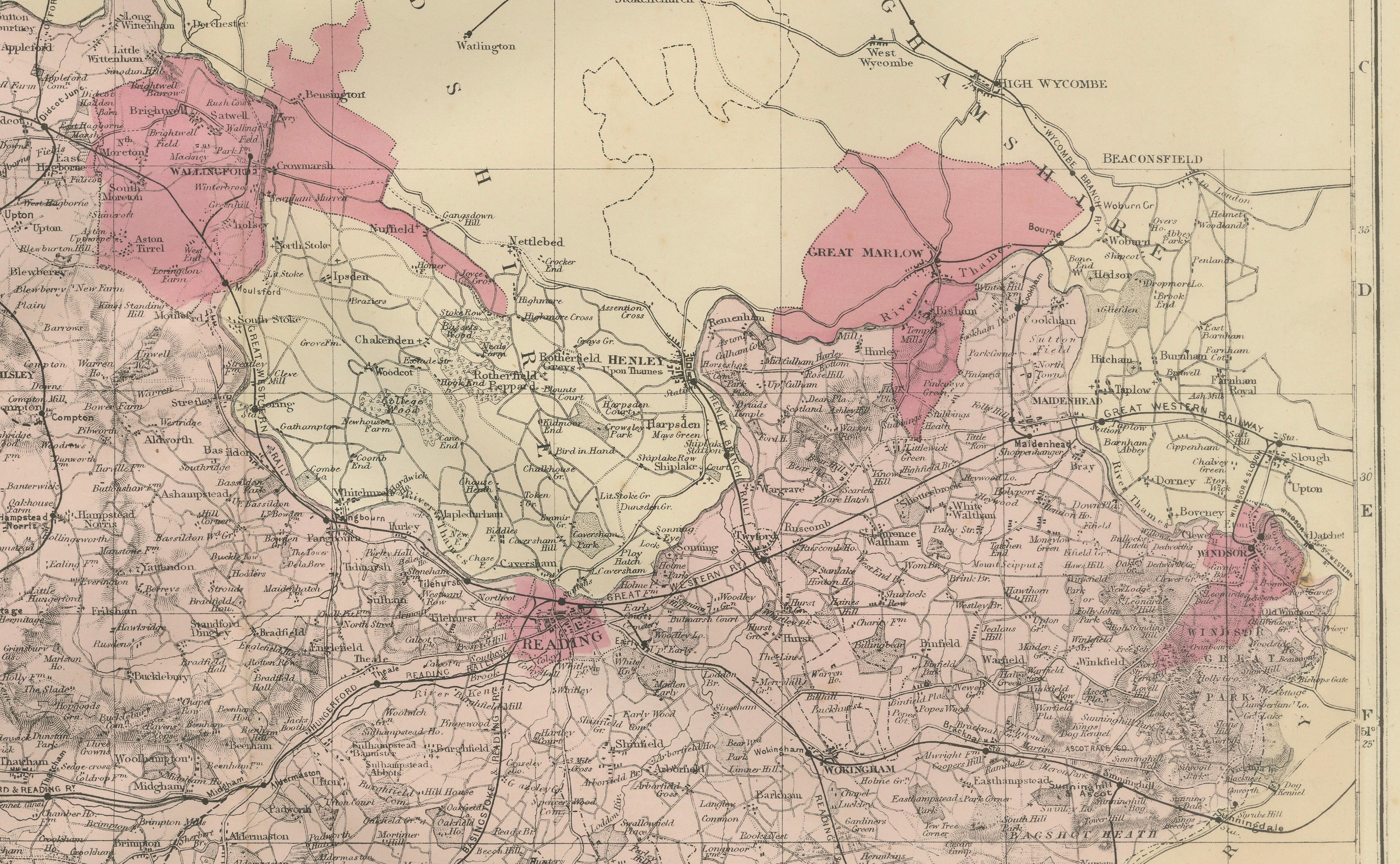 Antique Map of Berkshire, 1885 – Victorian Railways, Towns & County Detail