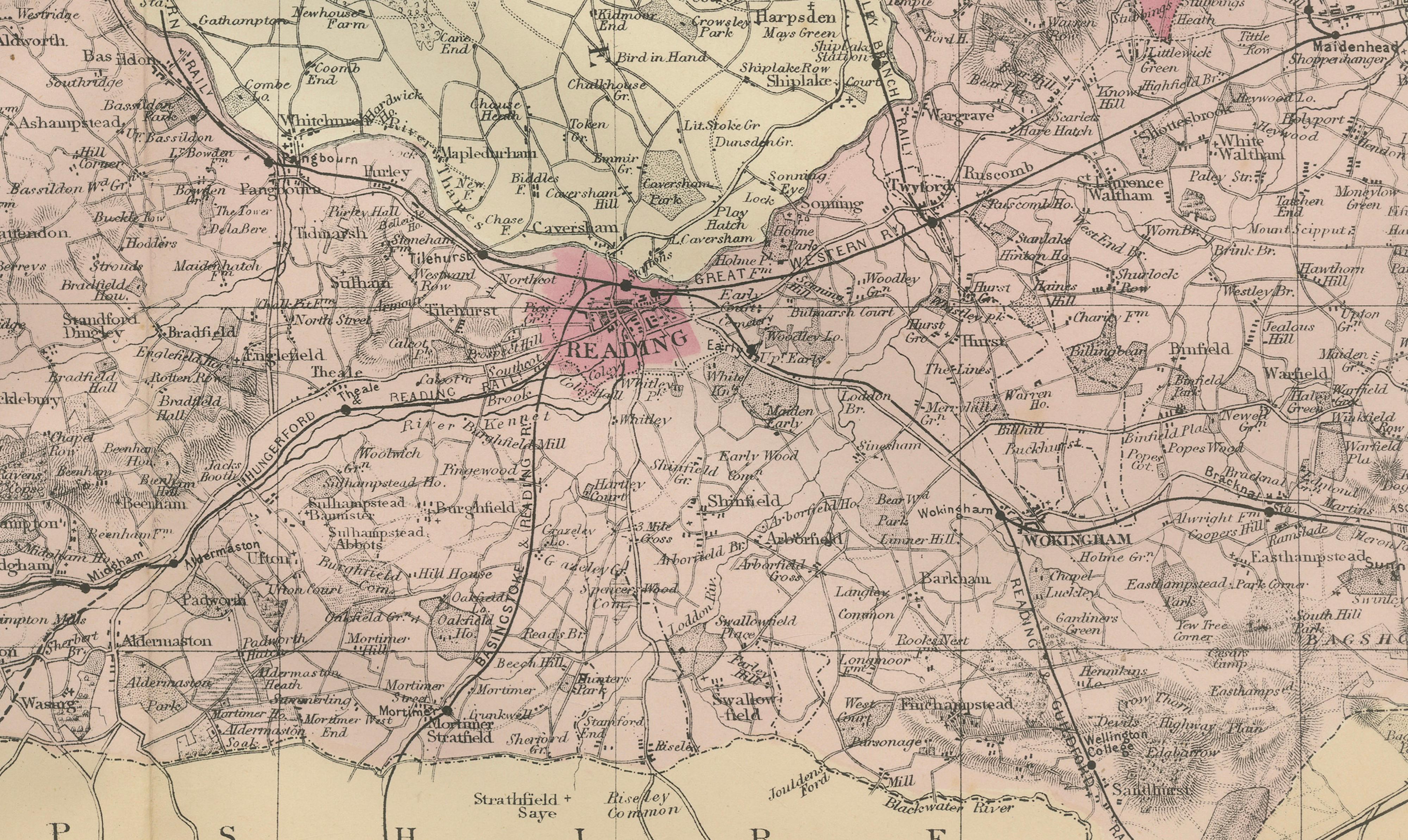 Antique Map of Berkshire, 1885 – Victorian Railways, Towns & County Detail
