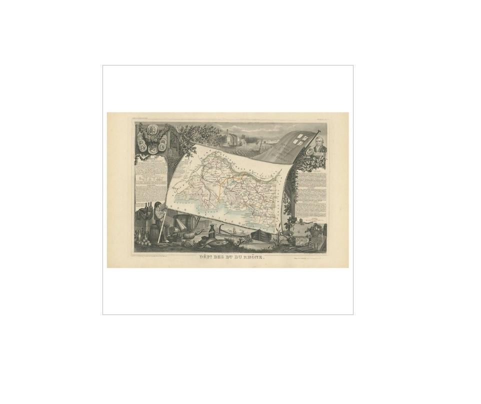 Antique Map of Bes du Rhône ‘France’ by V. Levasseur, 1854 In Good Condition In Langweer, NL