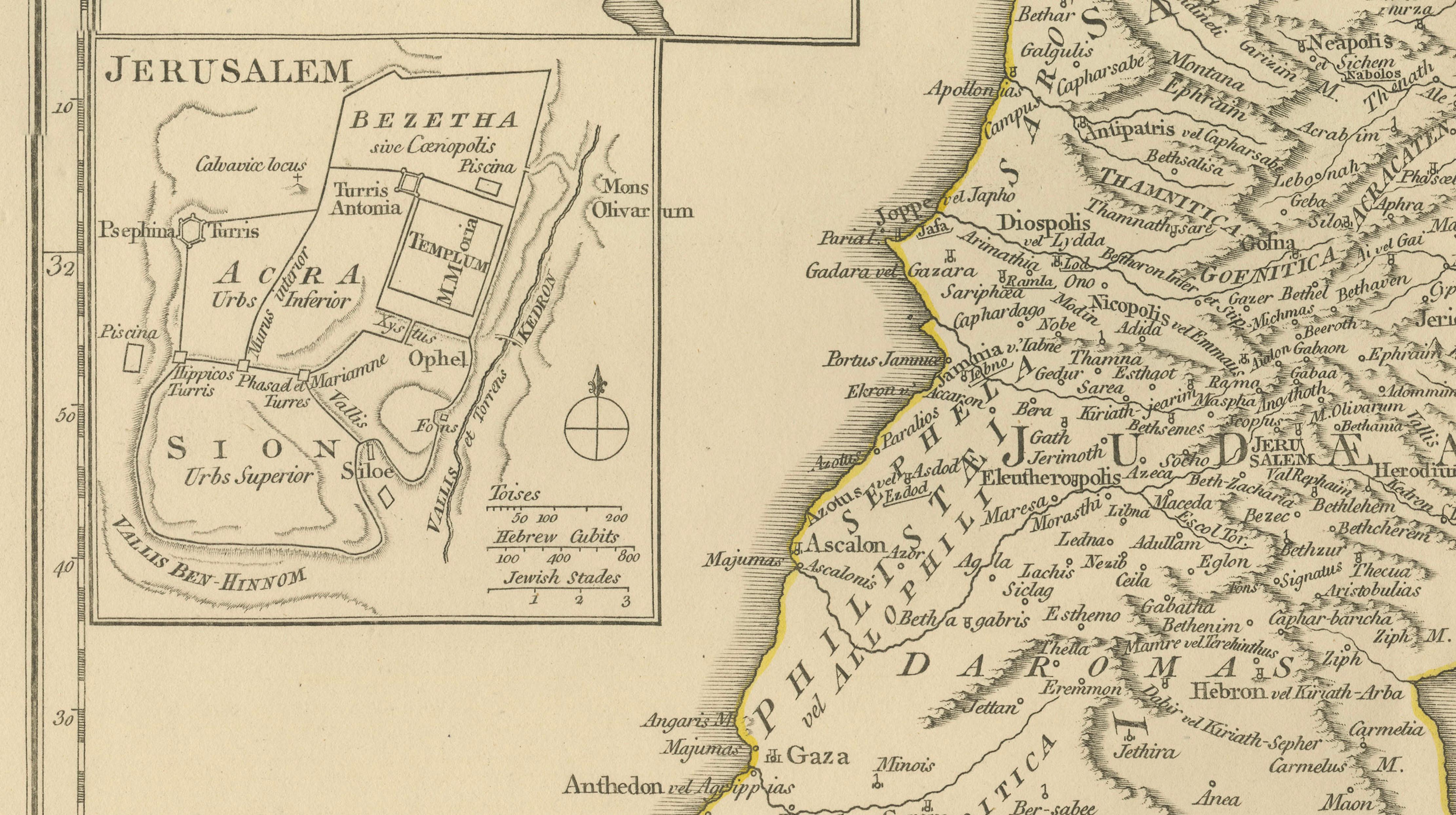 Antique Map of Biblical Palestine – Holy Land & Jerusalem Insets, c.1818