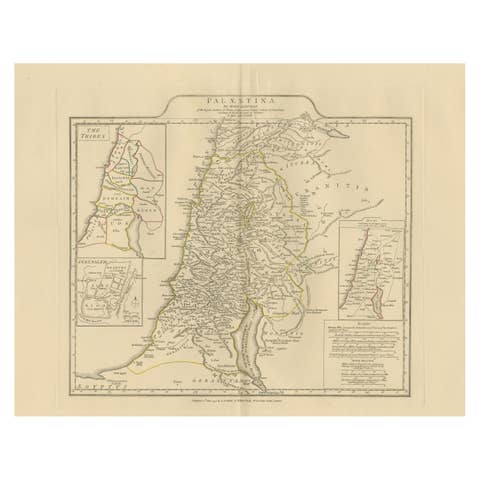 Antique Map of Biblical Palestine – Holy Land & Jerusalem Insets, c.1818