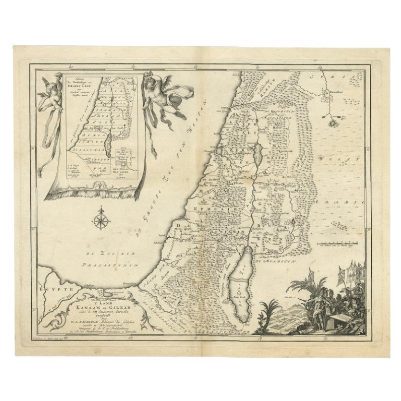 Antike Karte des biblischen Palästinas mit Darstellung der 12 Stämme Israels, 1758 im Angebot