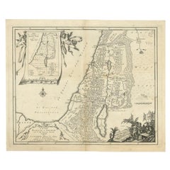 Antique Map of Biblical Palestine with Inset of Israel's 12 Tribes, 1758