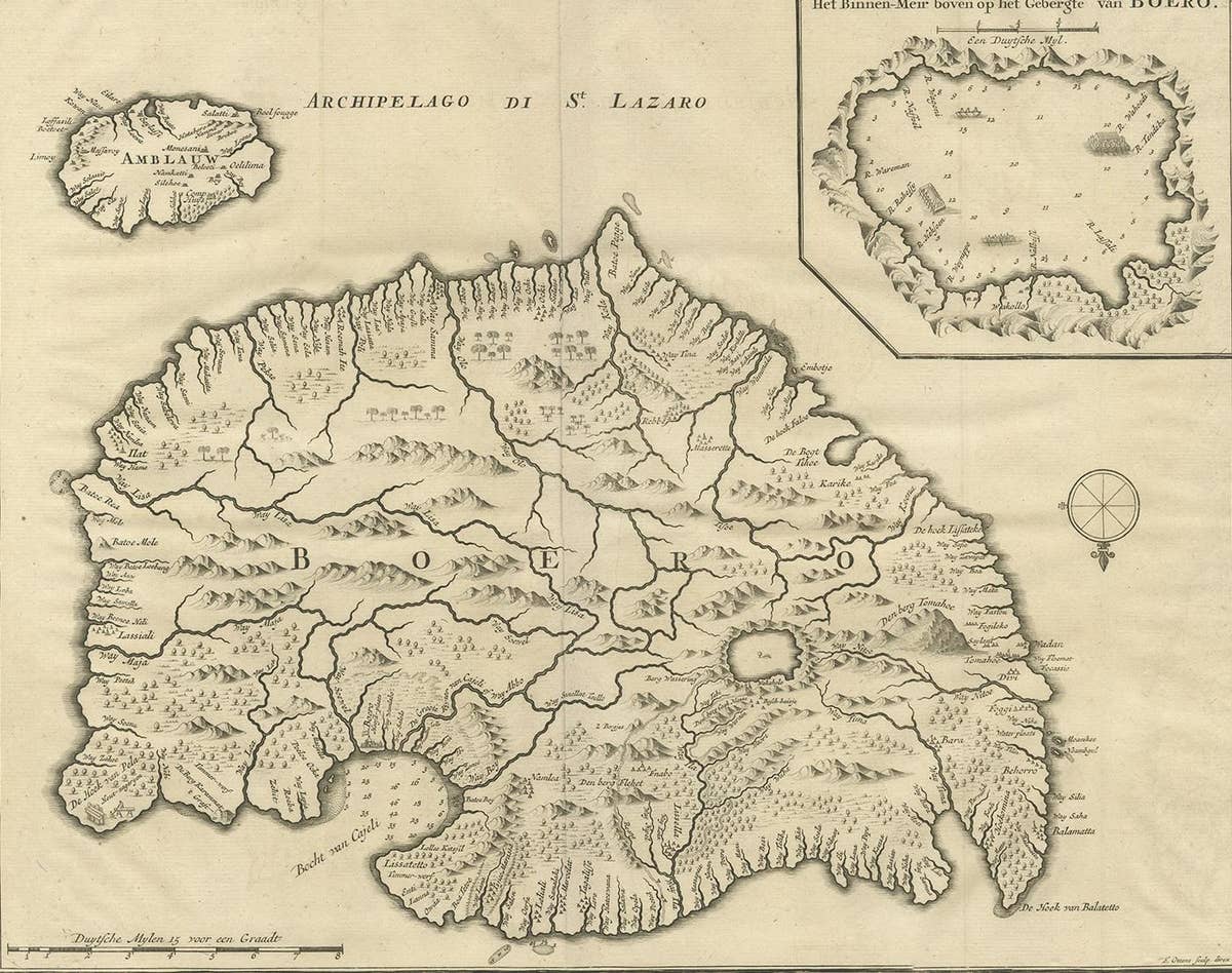 Antique Map of Boero in Indonesia by Valentijn, 1726