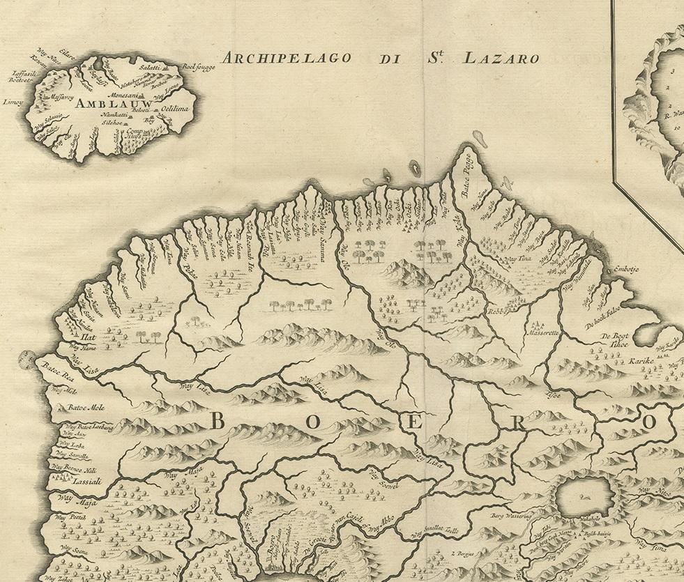 Antike Karte von Boero in Indonesien von Valentijn, 1726 (Niederländisch) im Angebot