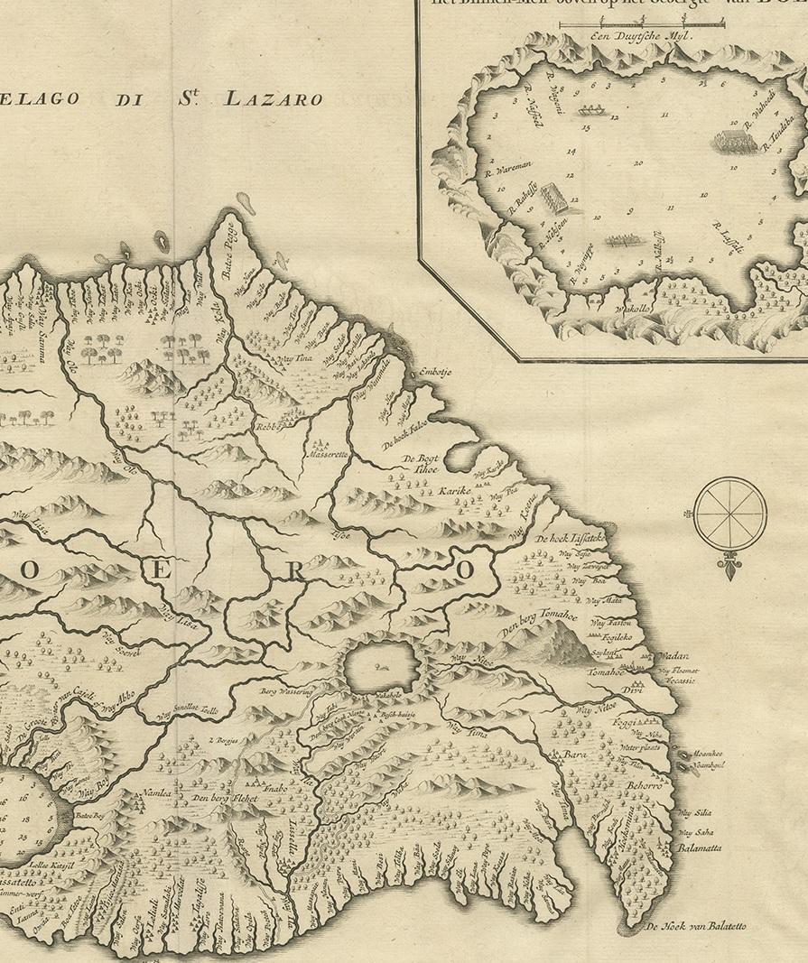 Antike Karte von Boero in Indonesien von Valentijn, 1726 im Zustand „Gut“ im Angebot in Langweer, NL