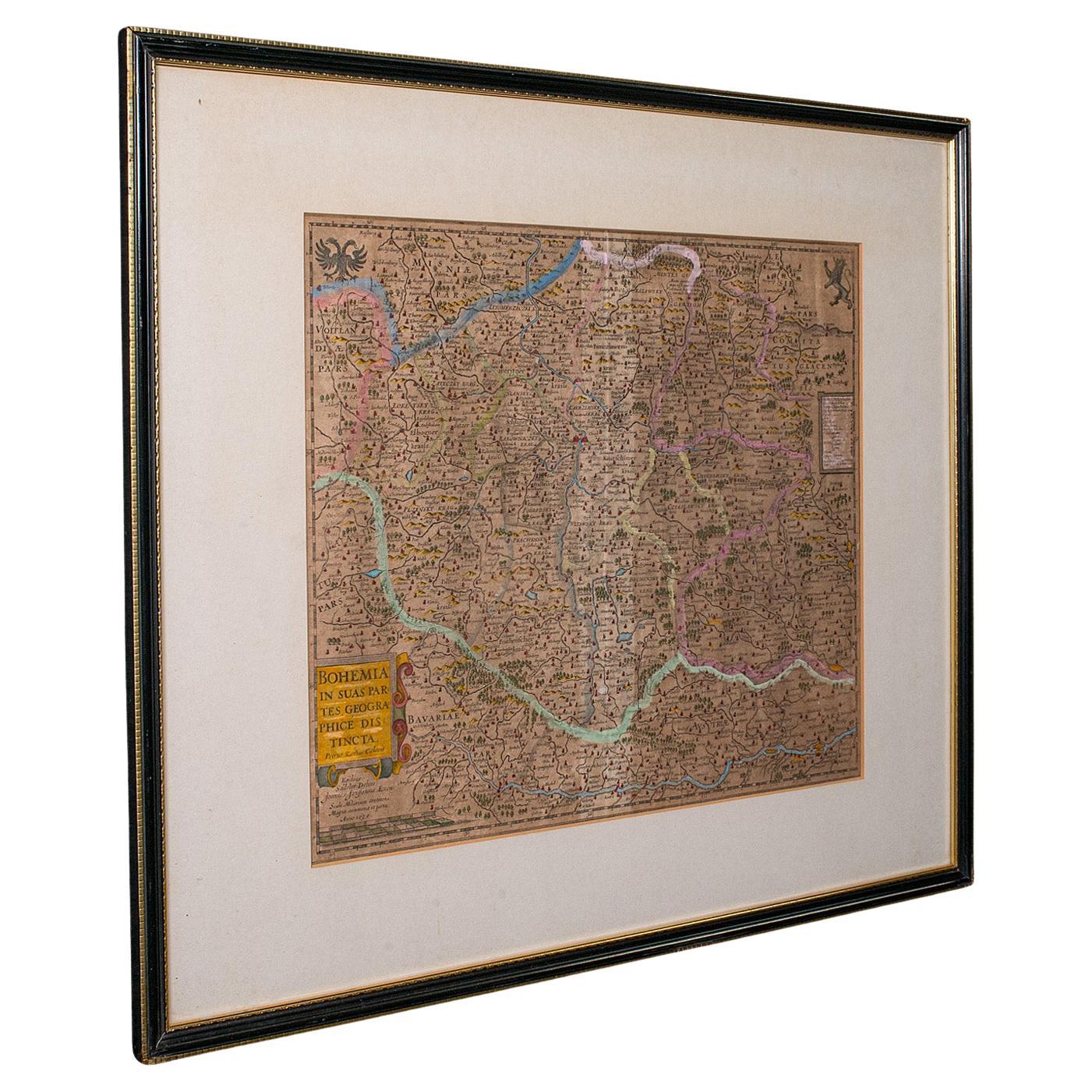 Antique Map of Bohemia, Dutch, Framed Cartography, Johannes Janssonius, C.1630 For Sale