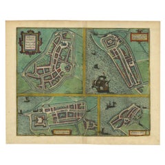 Antique Map of Bolsward, Stavoren, Harlingen & Hindeloopen in Friesland, 1598