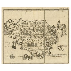 Antique Map of Borneo by Renneville, with Compass Rose and Scale, 1702