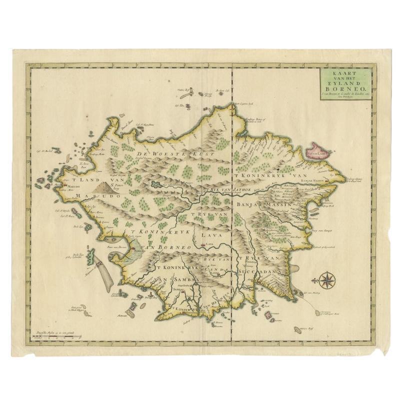 Antique Map of Borneo (Largely Kalimantan), the Largest Island of Asia, 1726 For Sale