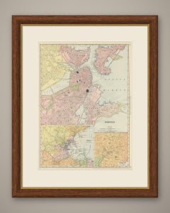 Antique Map of Boston, with Harbor and Environs Inset, Rand McNally, 1899