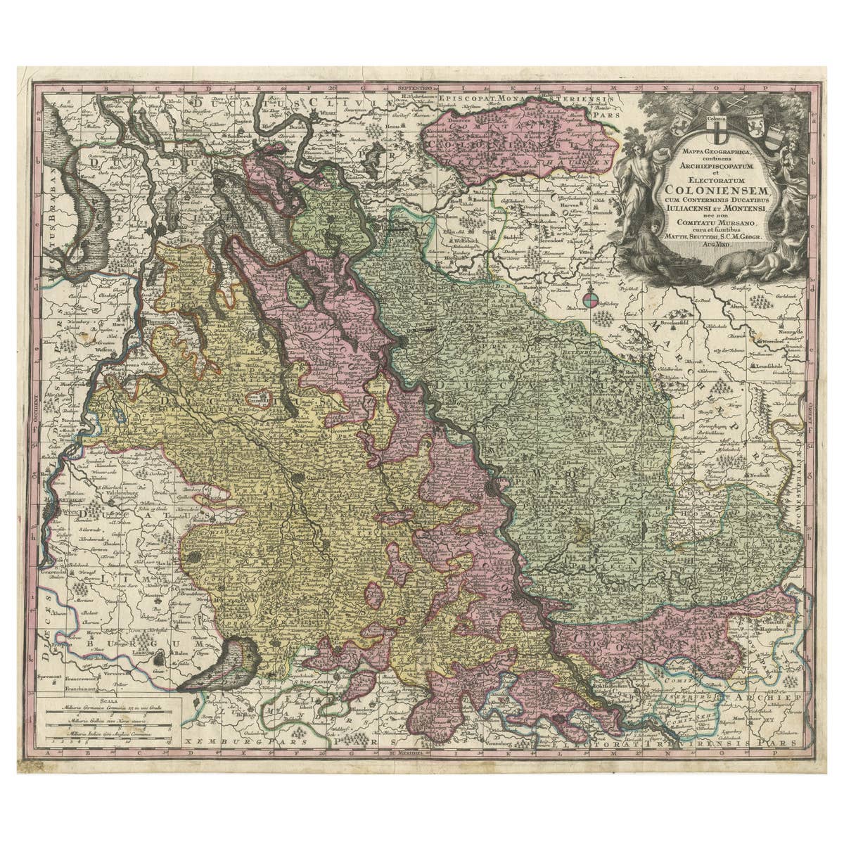 Antique Map of both sides of the Central Rhine River, Germany