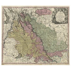 Carte ancienne des deux côtés de la rivière centrale du Rhin, Allemagne