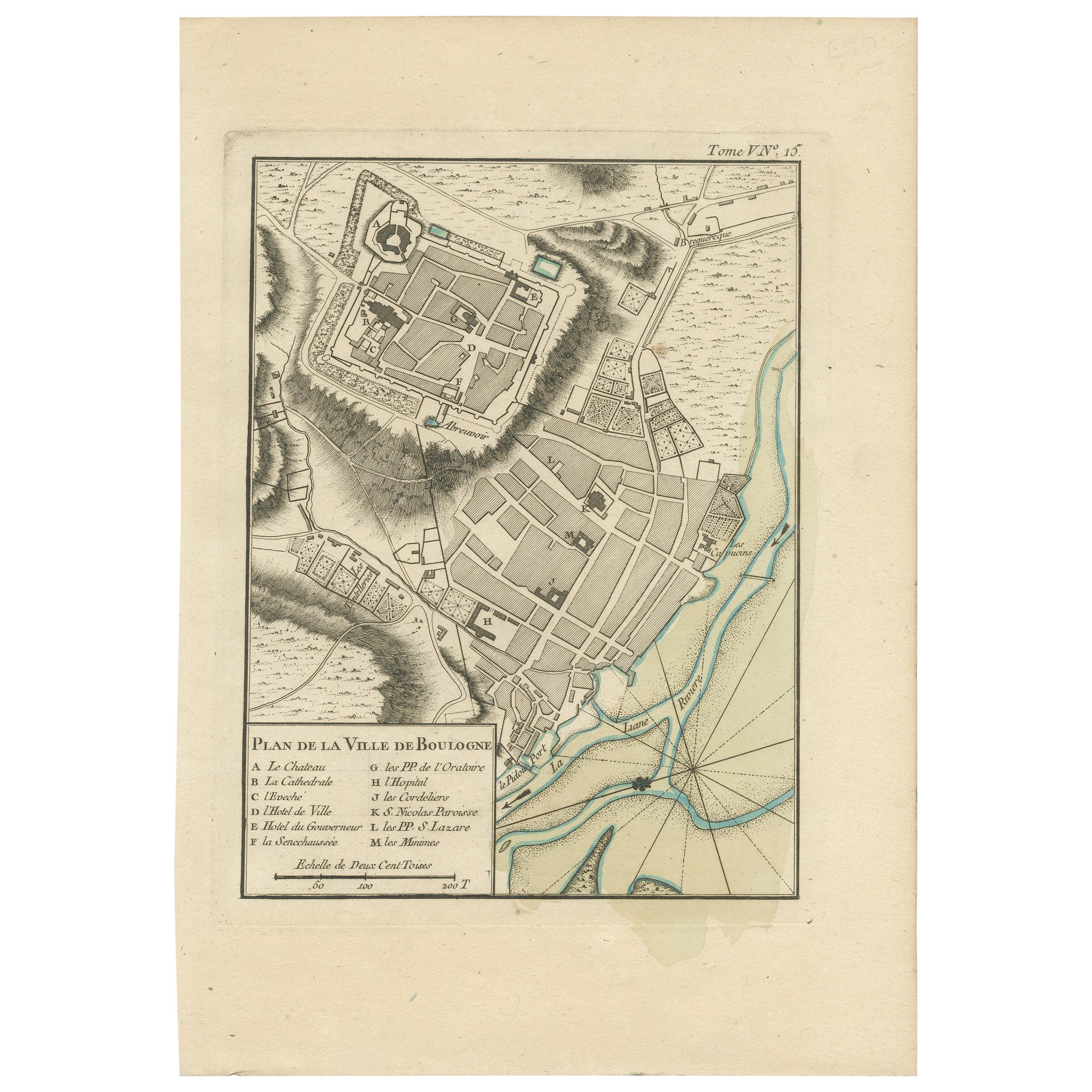 Antike Karte von Boulogne-sur-Mer von Bellin '1764'