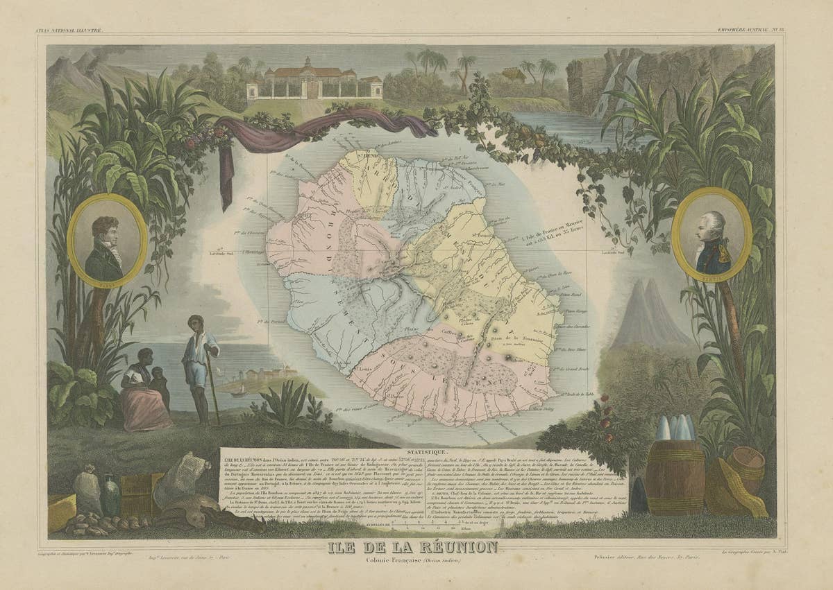 Antique Map of Bourbon, or Reunion, Colony of France