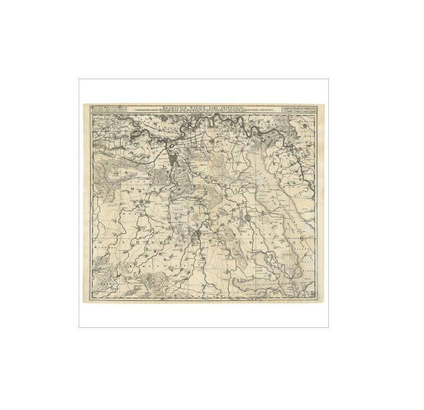 Antique map titled 'Brabantiae Batavae pars orientalis, comprehendens Tetrarchiam sive majoratum sylvaeducensem in ejusdem subjacentes ditiones (..)'. Map of the Dutch province 'Brabant' depiciting the cities Helmond, Den Bosch, Eindhoven, Bommel