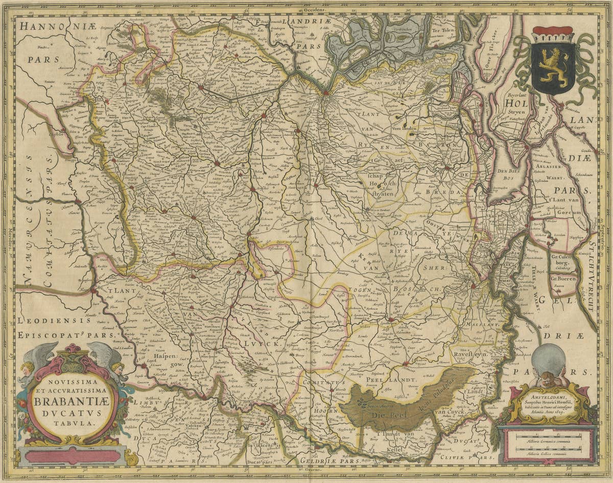 Antique Map of Brabant, the Netherlands, with Original Hand Coloring