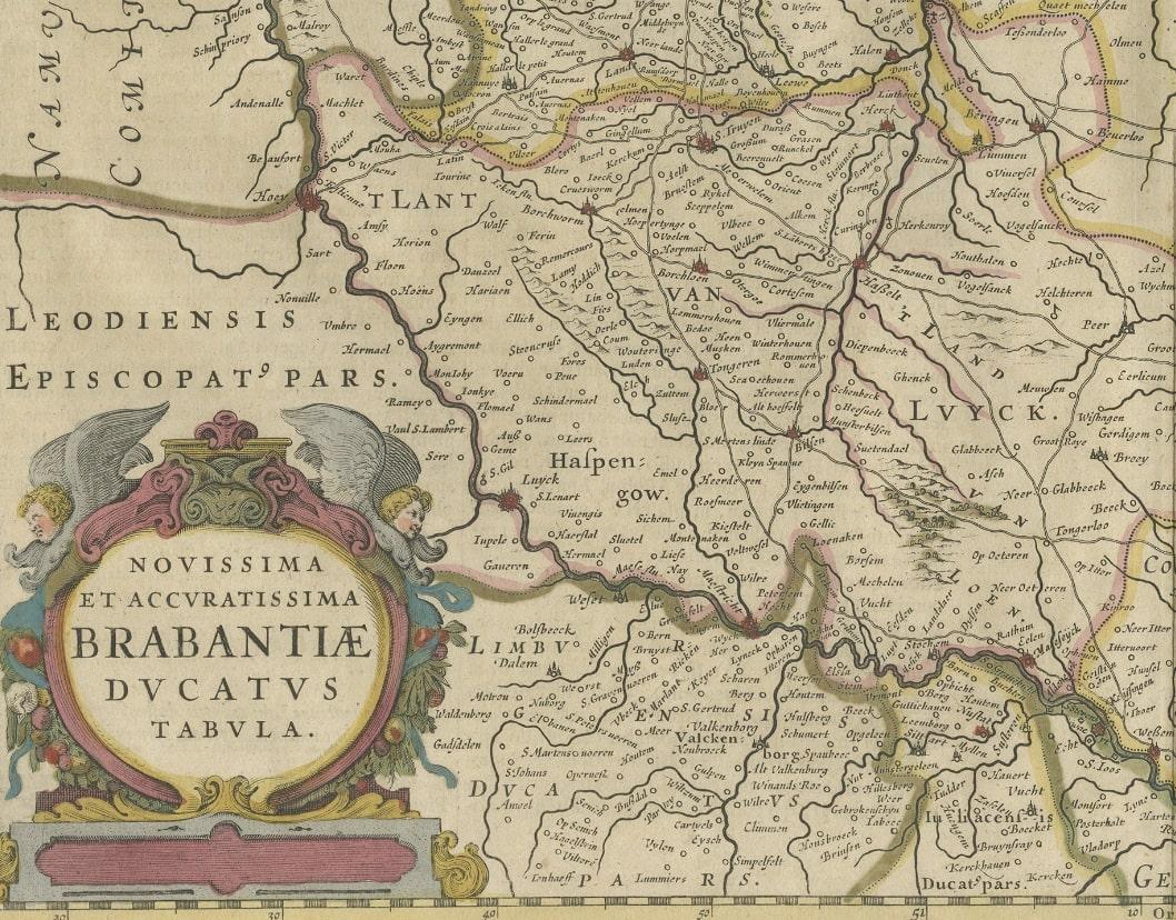 17th Century Antique Map of Brabant, the Netherlands, with Original Hand Coloring For Sale