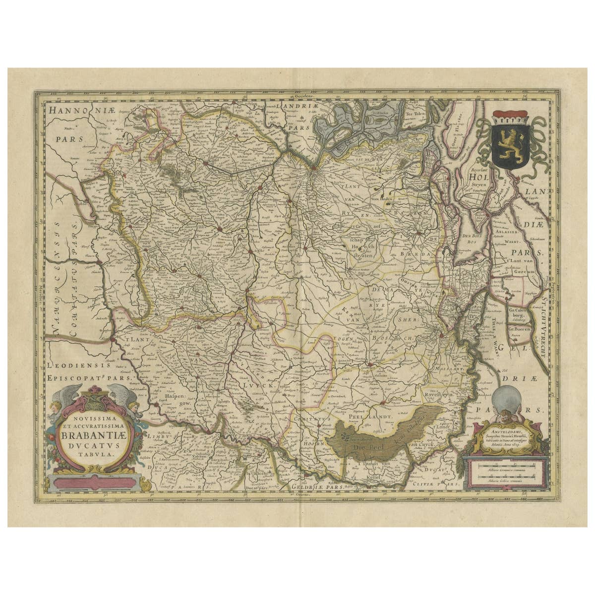 Antique Map of Brabant, the Netherlands, with Original Hand Coloring