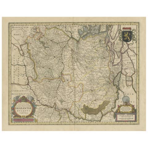 Antique Map of Brabant, the Netherlands, with Original Hand Coloring