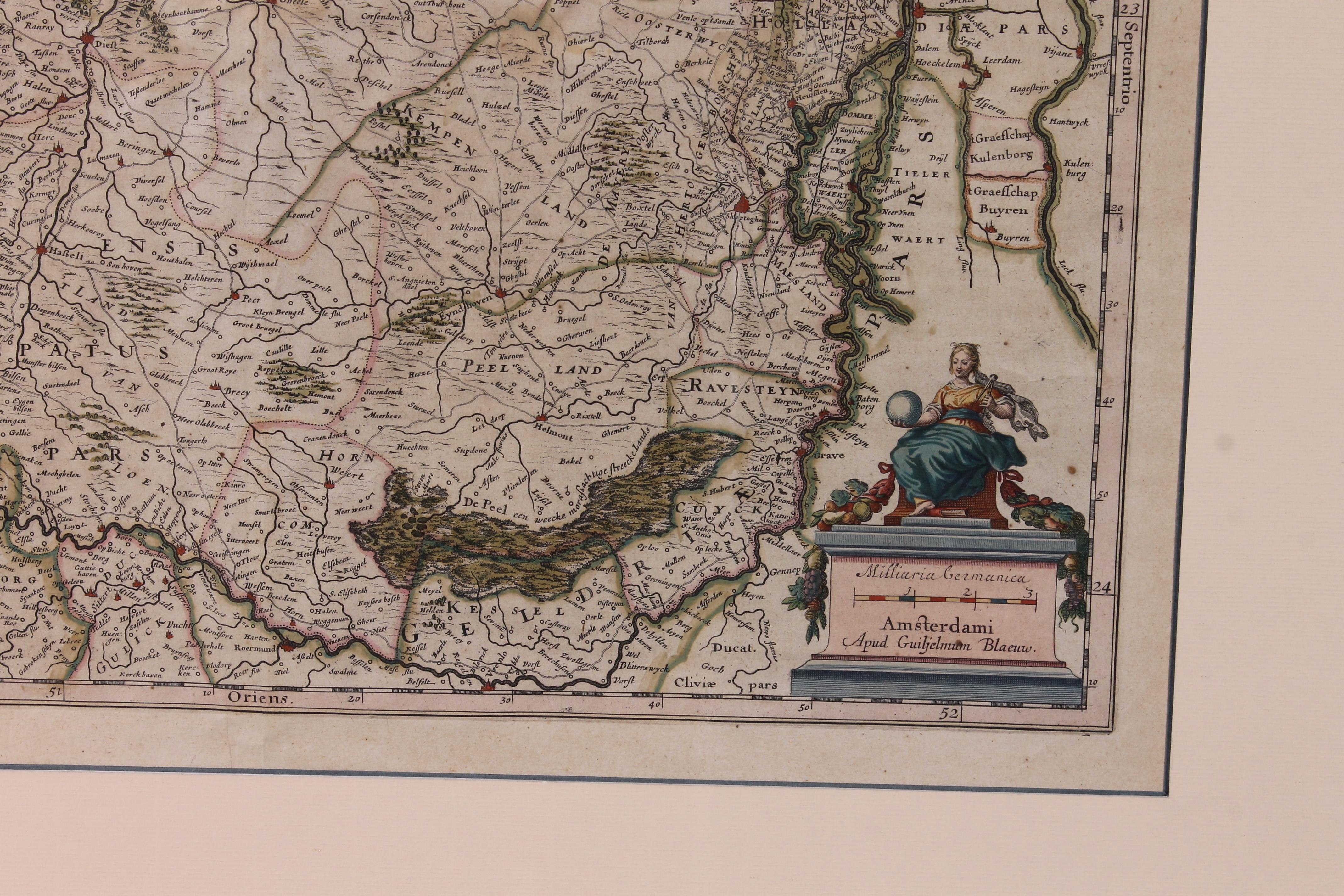 Renaissance Carte ancienne de Brabantia Ducantus par Bleau, vers 1640 en vente