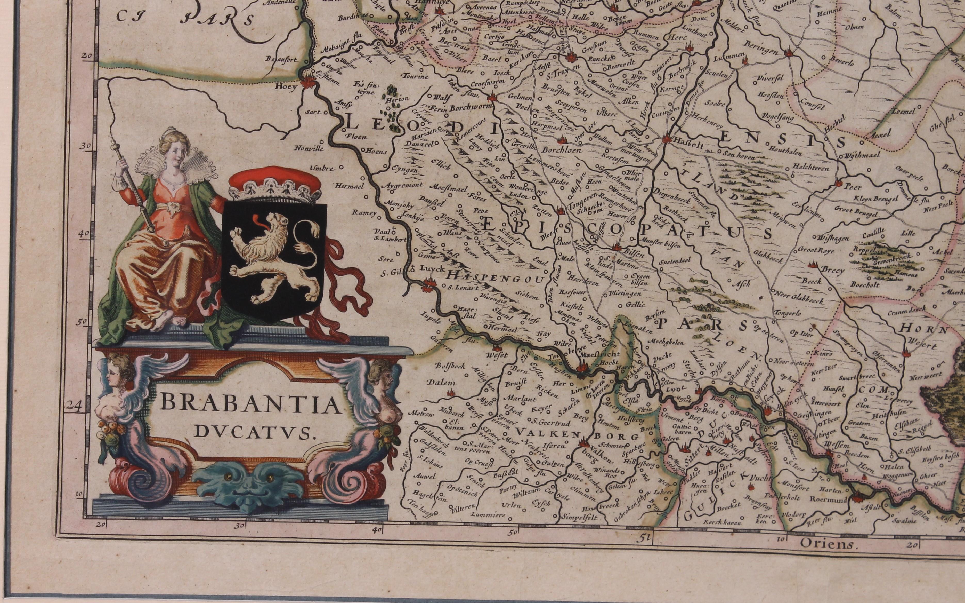 Français Carte ancienne de Brabantia Ducantus par Bleau, vers 1640 en vente